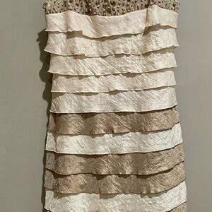 Jessica Howard Strapless Cream and Tan Dress